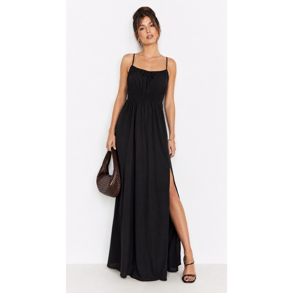 Mason & Belle Smocked Waist Maxi Dress Black‎ Rayon Size S NWT